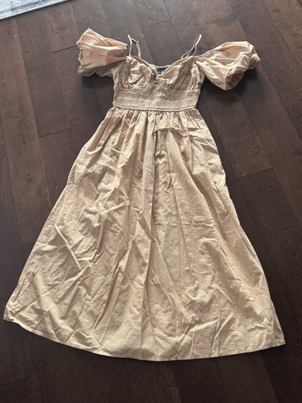 GAP Beige Smocked Waist Maxi Dress